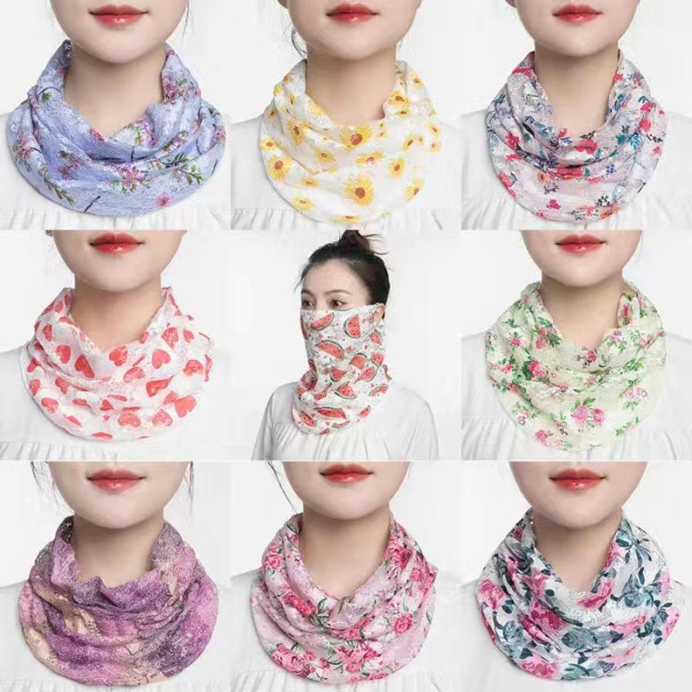 Floral Silk Scarf Ice Silk Neck Guard Scarf Summer Veil Women