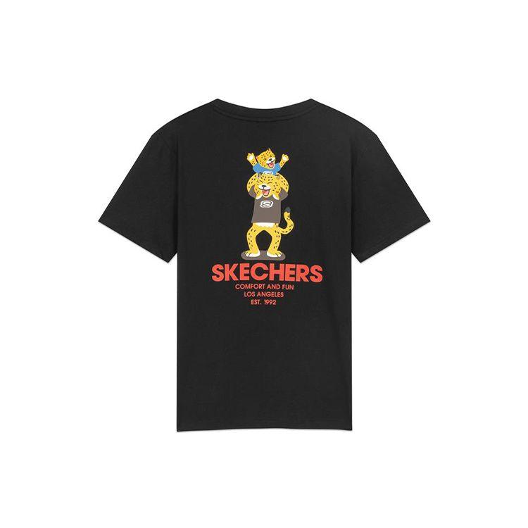 Skechers Дышащая прямая футболка с милым принтом, унисекс, черная L320U184-0018
