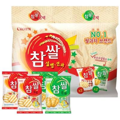 CROWN Рисовые крекеры Cham Seolbyeong 128г x 2шт + Seongwa 115г x 2шт