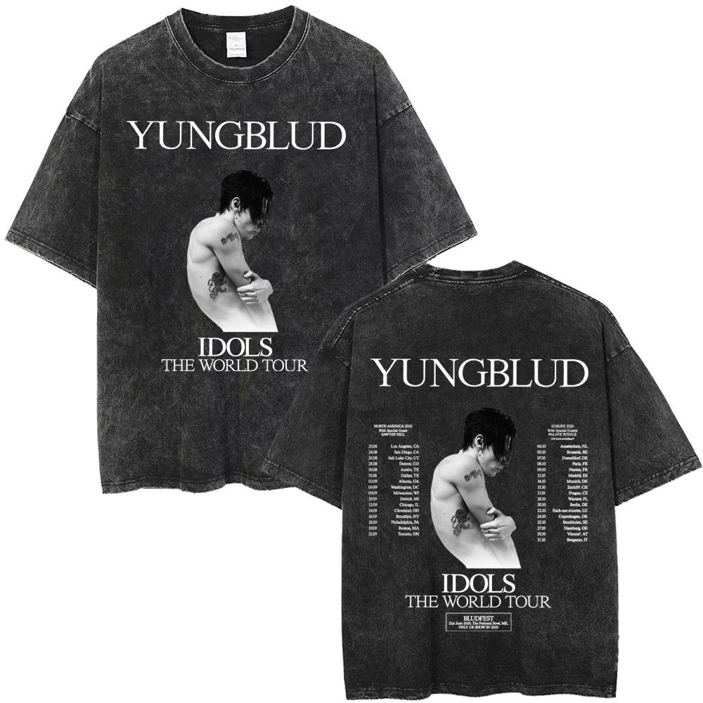 Rocker Yungblud IDOLS Wings World Tour Tshirt Men Women Rock Harajuku Vintage Washed T Shirts Casual Oversized Tshirts