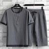 Men's Summer Sports Suit Teen Round Neck Short-sleeved T-shirt + Shorts Leisure Plus Size Slim Two-piece Set