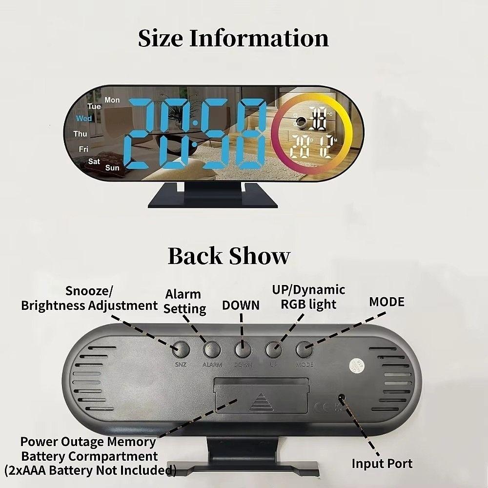 Voice Control Digital Alarm Clock 12/24H Format LED Electronic Clock LED Mirror Clock  Office Decor