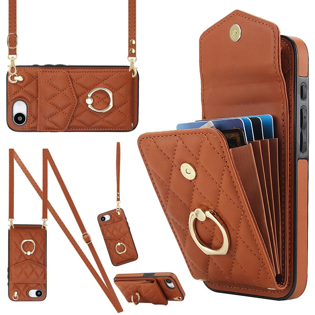 Чехол для iPhone 16e с блокировкой RFID, карманом для карт, кожа + ТПУ, наплечный чехол для телефона с кольцом-подставкой