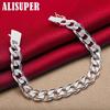 925 Sterling Silver Sideways 10mm Chain Square Buckle Bracelet Jewelry