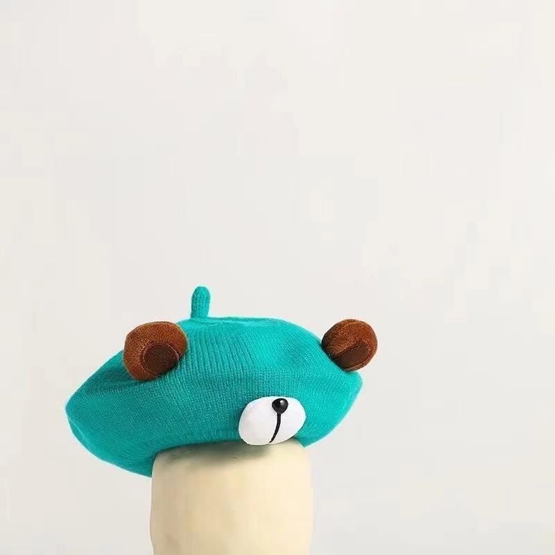 Red Artist Painter Cap Cute Cartoon Autumn Winter Hat New Knit Warm Bonnet