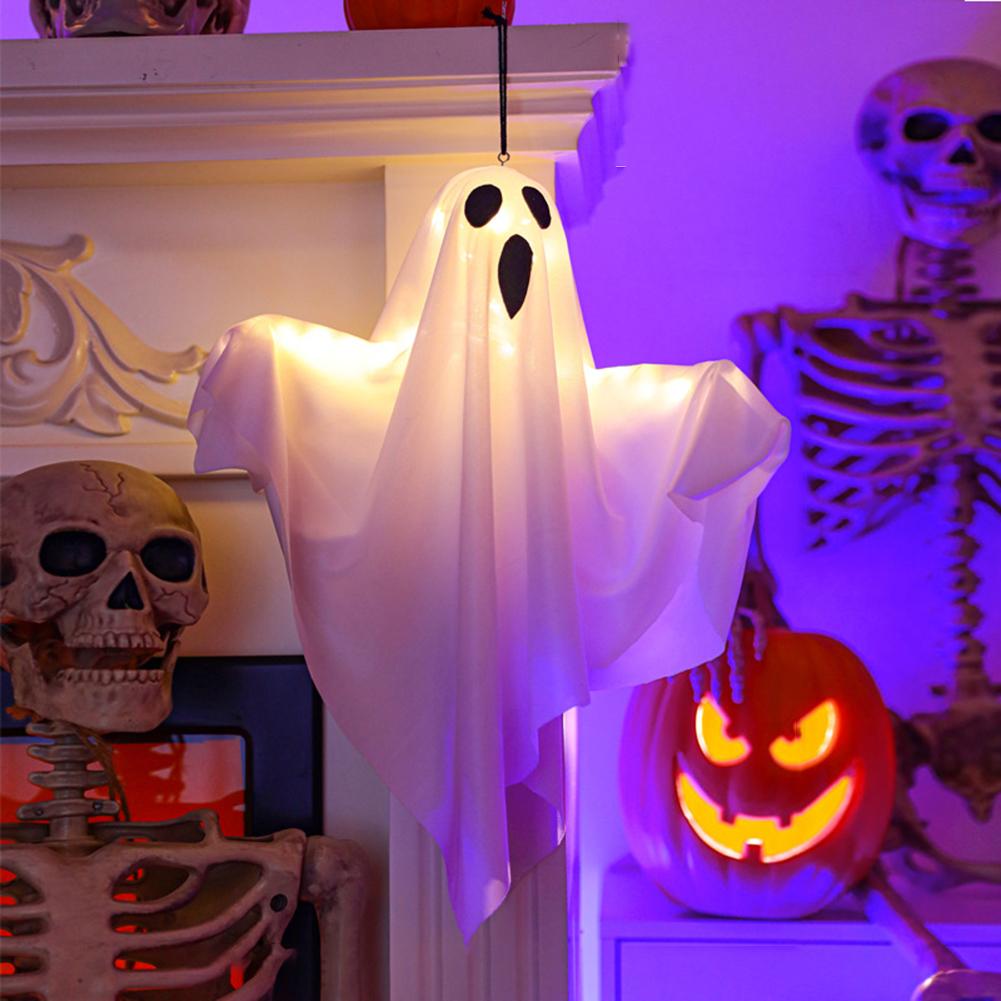 Halloween Glowing White Ghost Waterproof LED Door Hanging Ghosts Horror Props for Halloween Garden Home Room Decoration