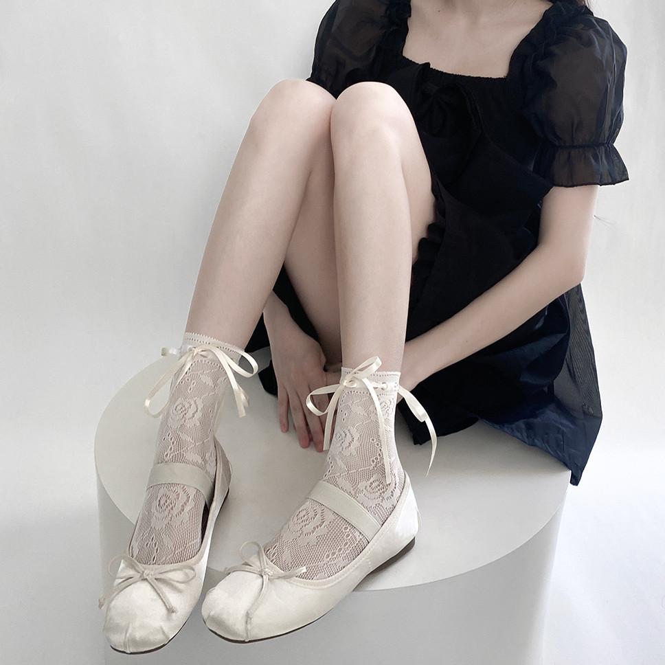 Кружевные носки, женские летние ультратонкие прозрачные сетчатые свободные длинные носки в сетку JK Lolita, милые кавайные милые носки принцессы для девочек