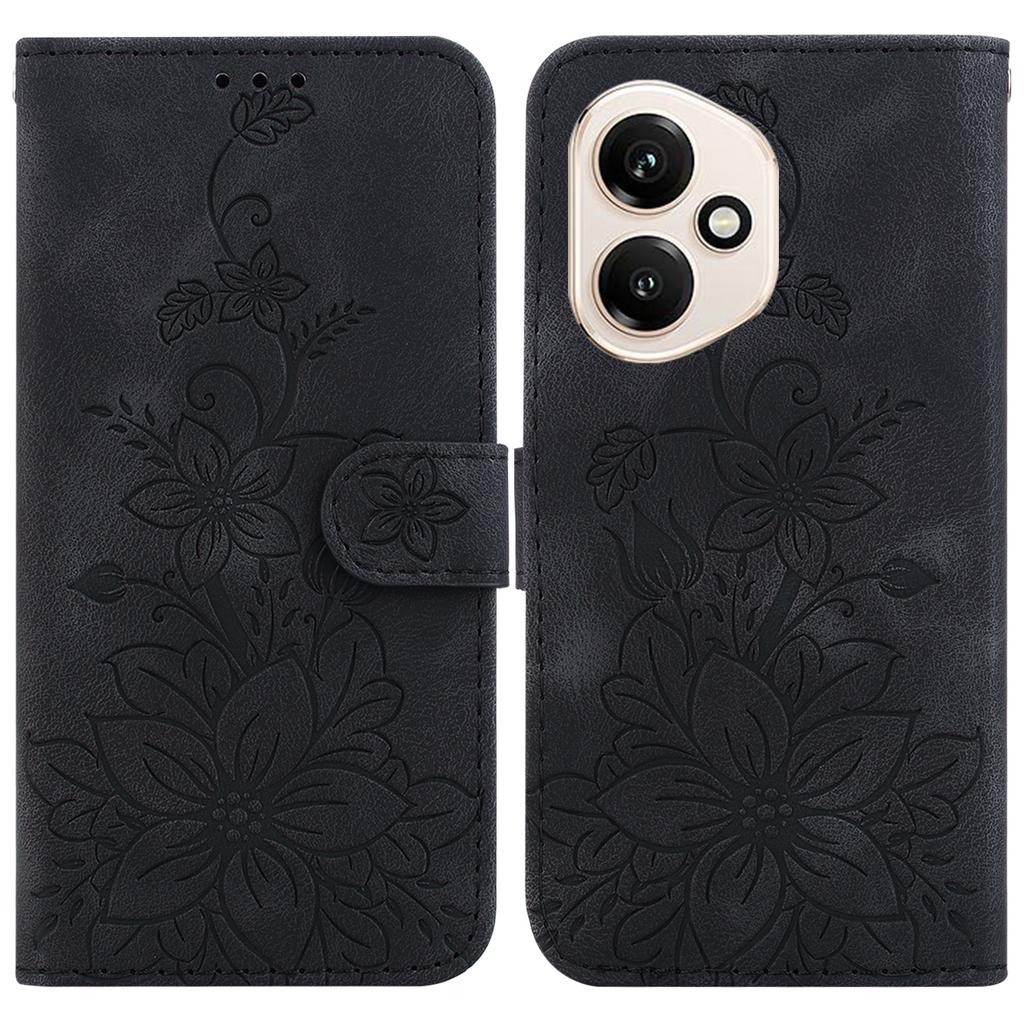For Honor 400 5G (Global) Stand Case Lily Flower Imprint Leather Phone Cover with Wrist Strap