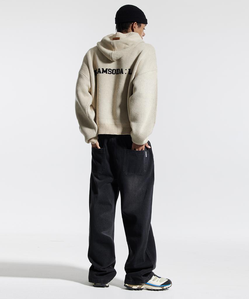 CREAM SODA LAB Cl Washed Graphic Jacquard Hoodie Knit Beige