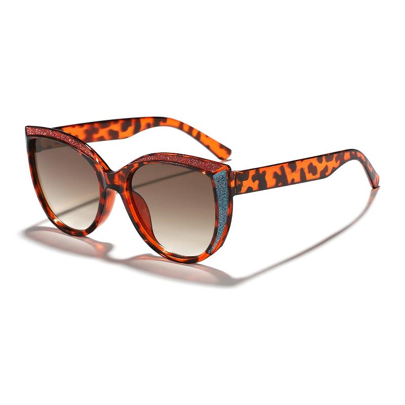 Women's Stylish Cat Eye Sunglasses with Glitter Black Frame Brown Lens for Chic Outings