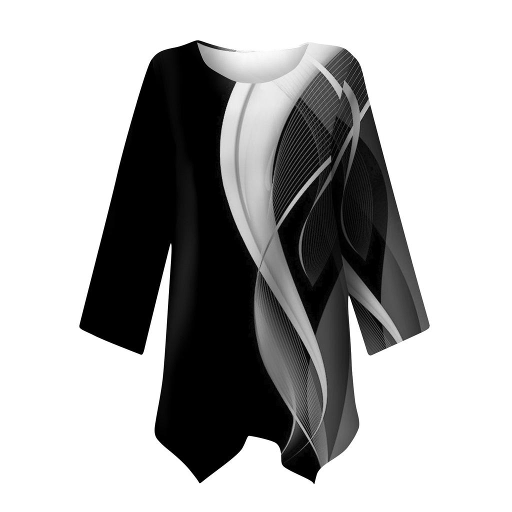 Жен. Рубашка Блуза Графика Бабочка Асимметричный принт Длинный рукав На каждый день Повседневные Классический Круглый вырез Футболка Верх