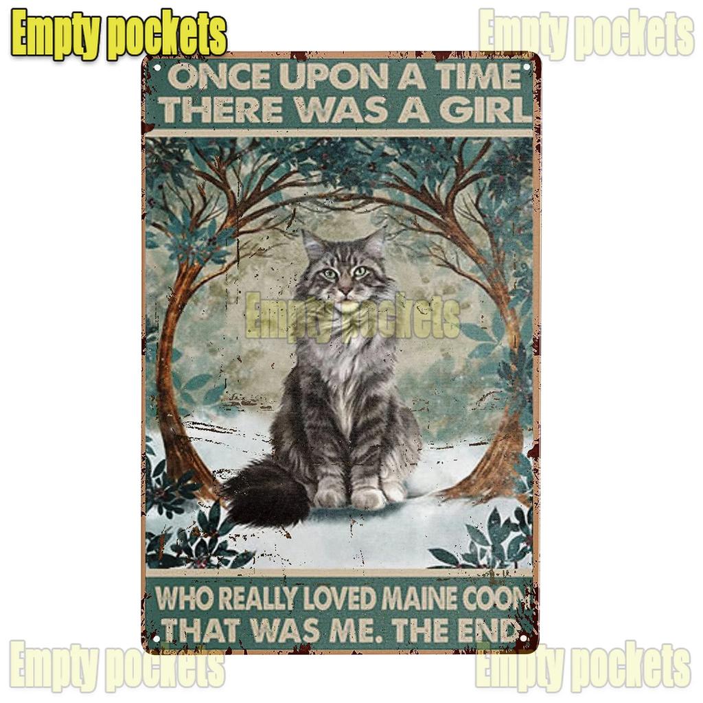 Милые плакаты с кошкой породы мейн-кун, металлическая жестяная табличка, настенная вывеска, настенная табличка для ванной комнаты, кофейни, фермерского дома, дома, кухни, спальни, настенное украшение