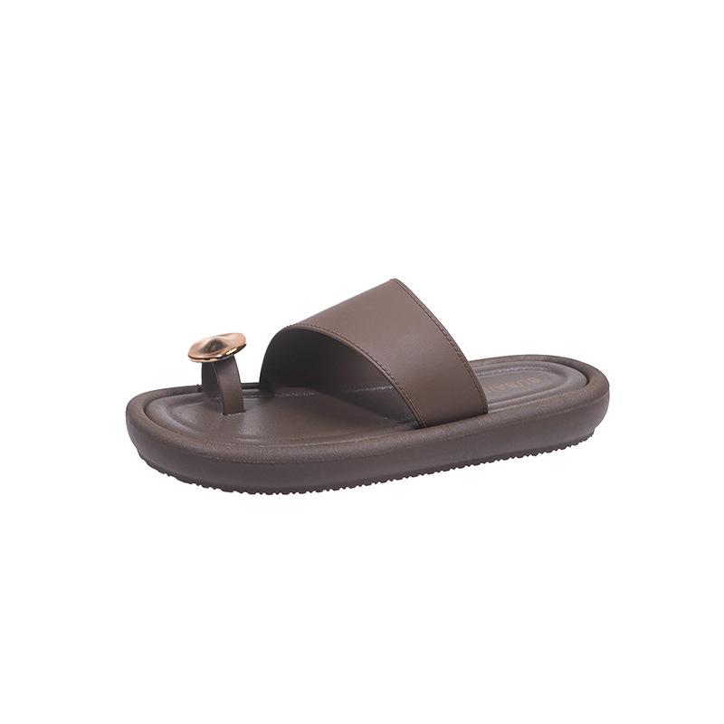 2025 Summer Set of Toe Cool Slippers for Women's Fashion and Versatile Roman Style Flat Bottom Niche Casual Beach Shoes for Women