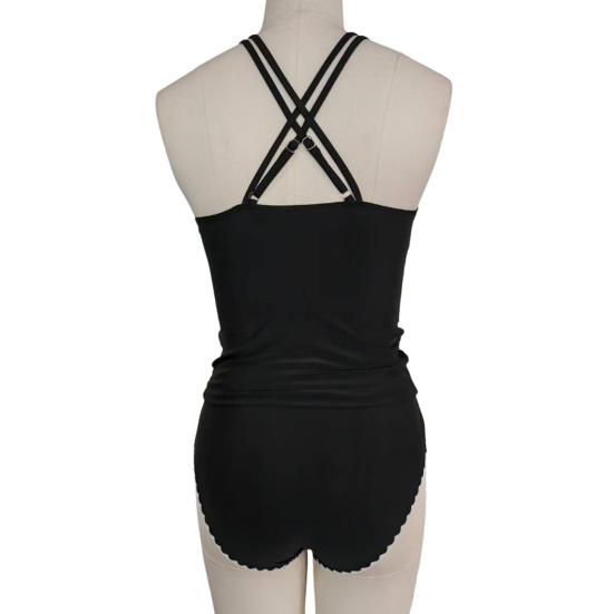 Комплект танкини для женщин из 2 предметов, топ с V-образным вырезом и сборками для контроля живота, плавки с высокой посадкой, купальник с цветными блоками, летняя пляжная одежда