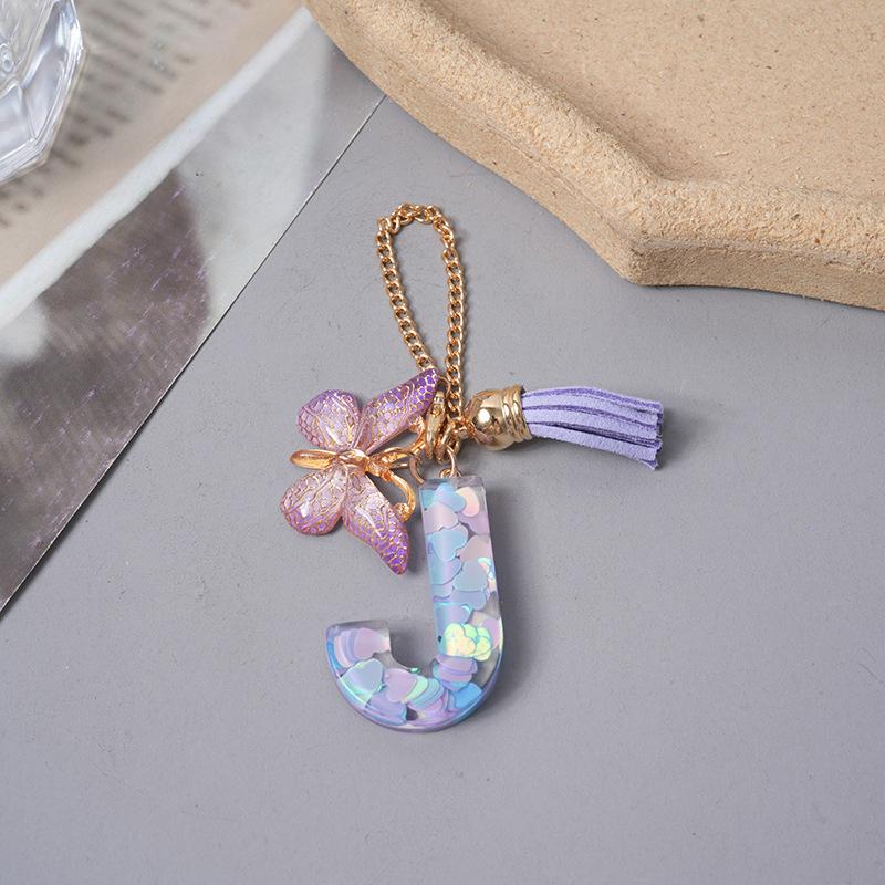 Подвески с буквами AZ Фиолетовая бабочка Кисточка Инициал Брелок Сумка Подвеска Персонализированные Подвески Цепочка для стакана с водой Аксессуары