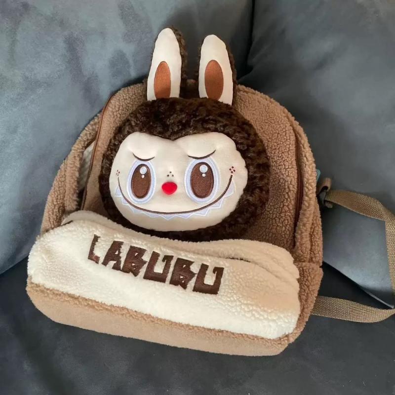 Cute Cartoon Bubble Labubu Plush Backpack, Faux Fur Large Capacity Tote Bag, Doll Style Student Bookbag for Boys & Girls