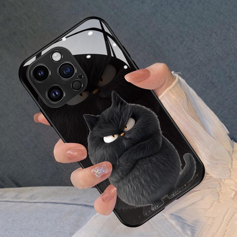 Стильный чехол для телефона из стекла с рисунком черного кота Для iPhone 17 16 15 14 Pro Max 13 12 11 Pro 17 Air 16E 7 8 Plus XR XS X