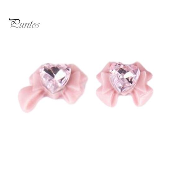 10 шт., украшения для ногтей, 3D сердце, искусственный кристалл на розовом банте, подвески для дизайна ногтей, стразы, чехол для телефона, аксессуары для декора, принадлежности для маникюра