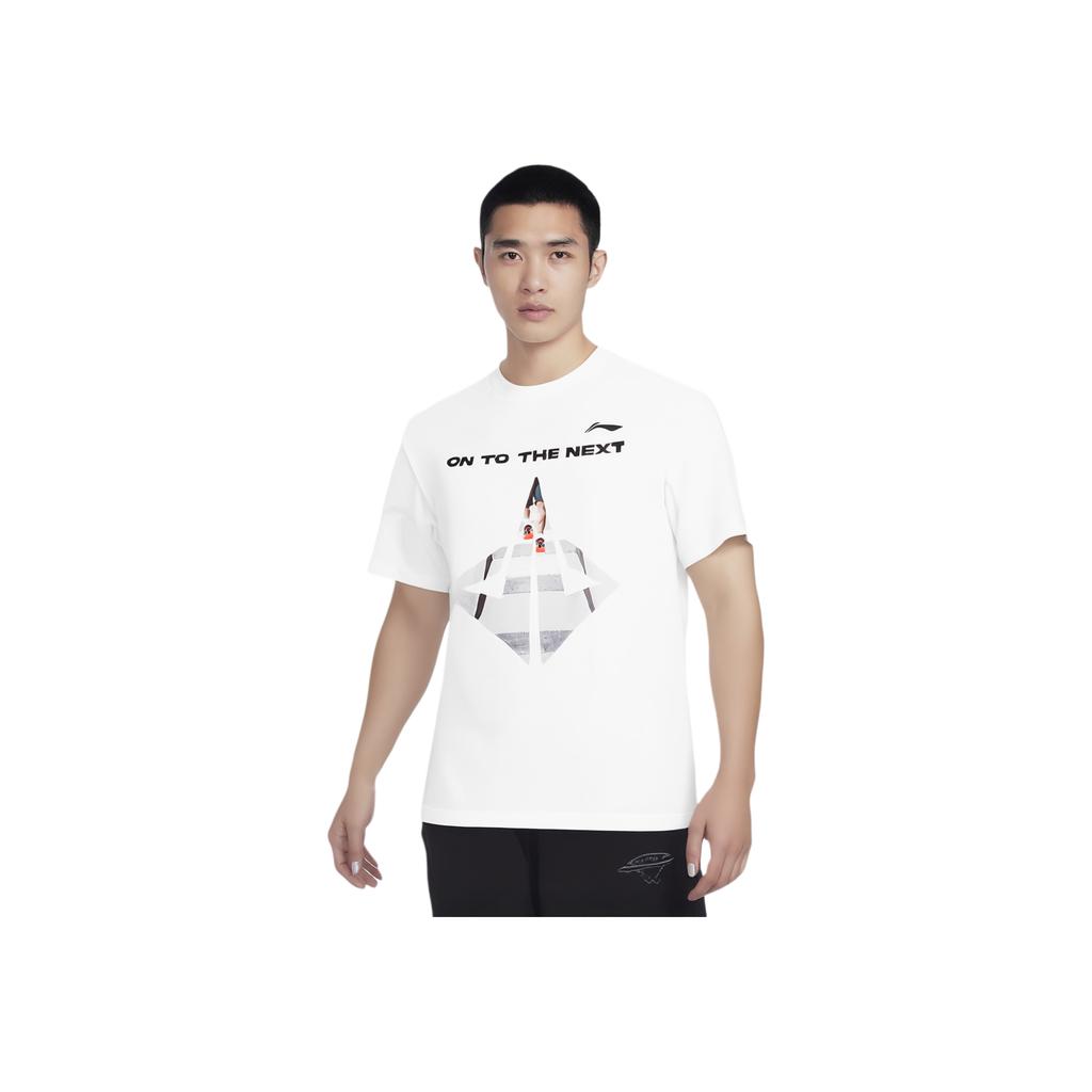 Футболка с коротким рукавом и круглым вырезом Li Ning Logo Print, мужская, стандартная, белая, AHSU407-2