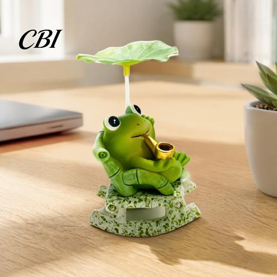 Lazy Frog Decor Rocking Panda Figurine, Cute Resin Bobble Chair with Lotus Leaf Design, Shade Stress Relief Desk Ornament for Car Shelf Office,