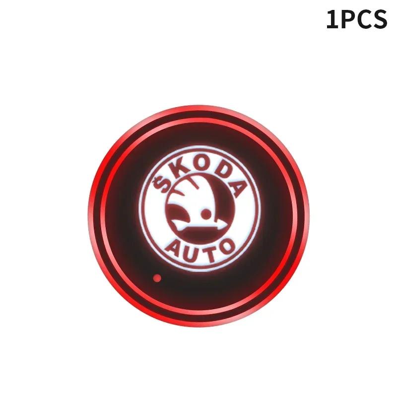uwbgx9 Car Logo Cup Coaster Holder Car Led Atmosphere Light Lamp For Skoda Fabia Superb Yeti Octavia Rapid Kodiaq A4 A6 A7 A5 Kamiq