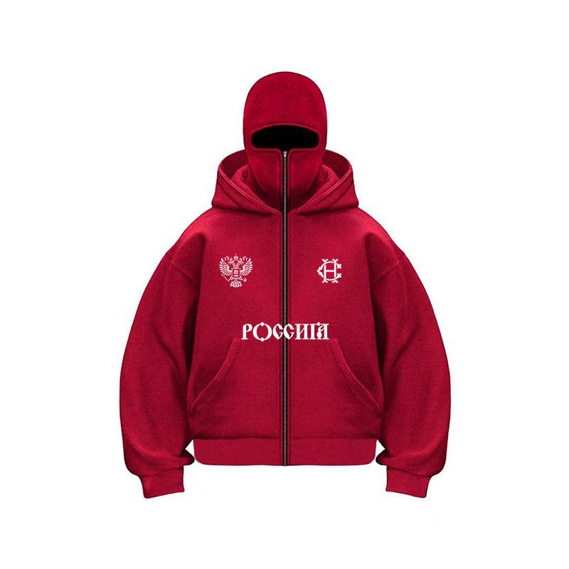 Balaclava Fashion Double Hat Design Hoodie Hop Street Zipper Men's and Women's Gothic Harajuku Sweatshirt