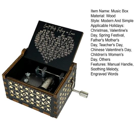 Деревянная музыкальная шкатулка с ручной ручкой, успокаивающая мелодия, выгравированные слова, мини-механическая музыкальная шкатулка