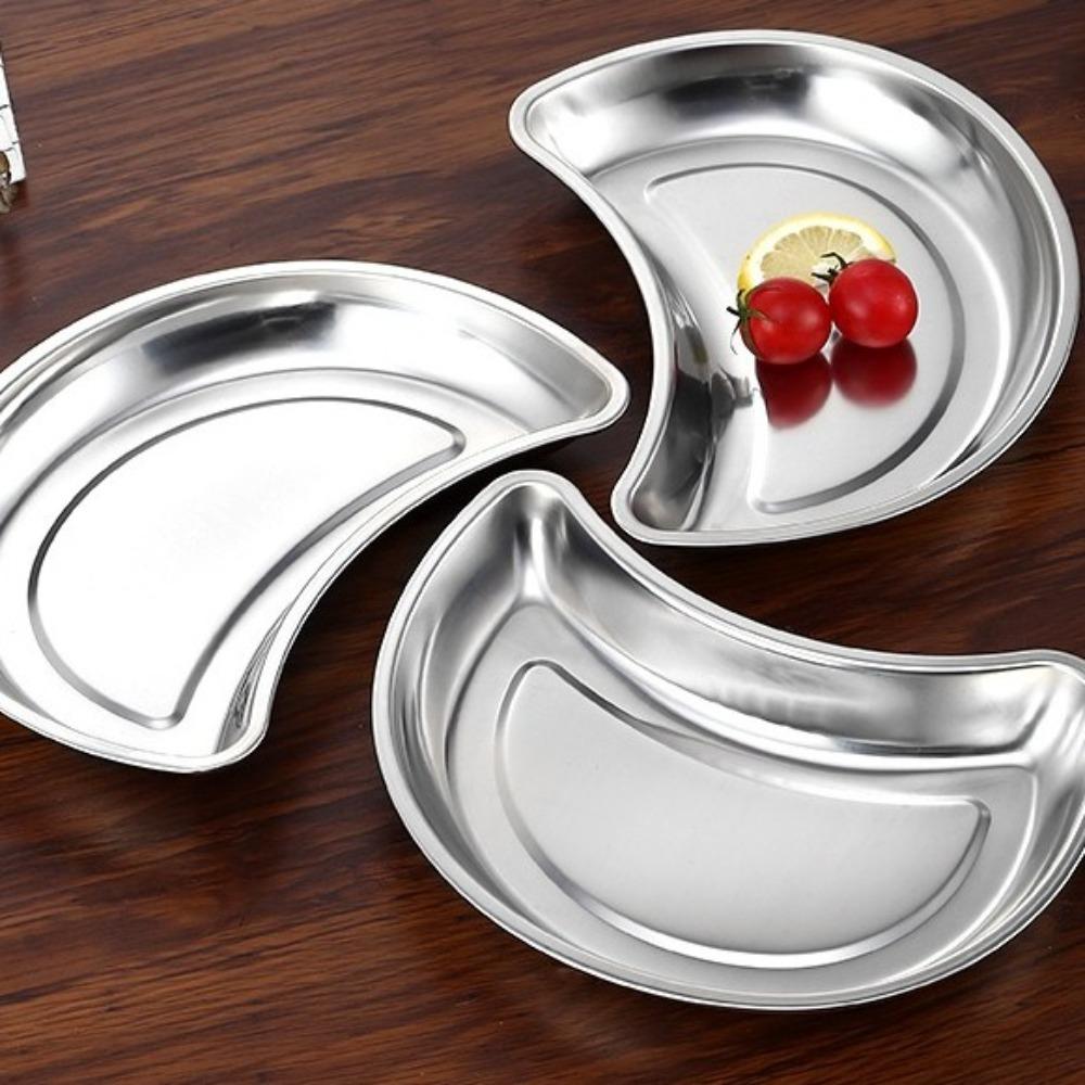 Mutifunctional Half-Moon Metal Trays Funny Child Plate Dinnerware Vegetable Plate Family Reunion