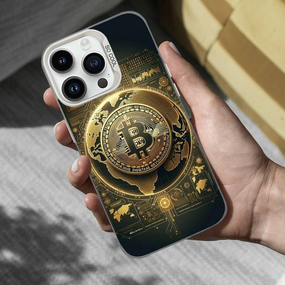 Cool Art Bitcoin Digital Phone Case For iPhone 17,16,15,14,13,12,11,Mini,XS,Pro,SE,MAX White Matte Shockproof Cover