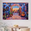 Two-dimensional plane, 1 piece of Mexican courtyard decoration - Vibrant cultural background, including guitar,zyc