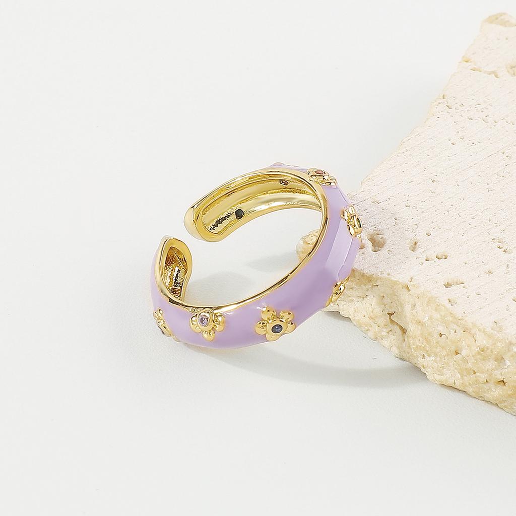 Модное и милое открытое кольцо с цветочным медным покрытием для женщин