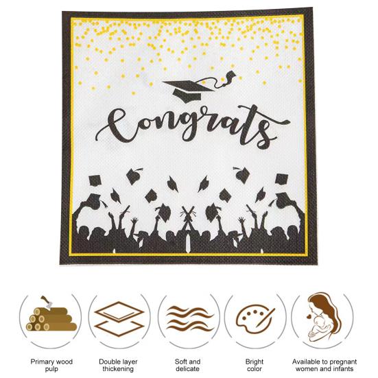 20 листов/набор 2025 Поздравляем Выпускной Салфетка Толстая Квадратная Одноразовая Колледж Выпускной Вечеринка Украшения Бакалавр Шляпа Обеденная Бумажная Салфетка