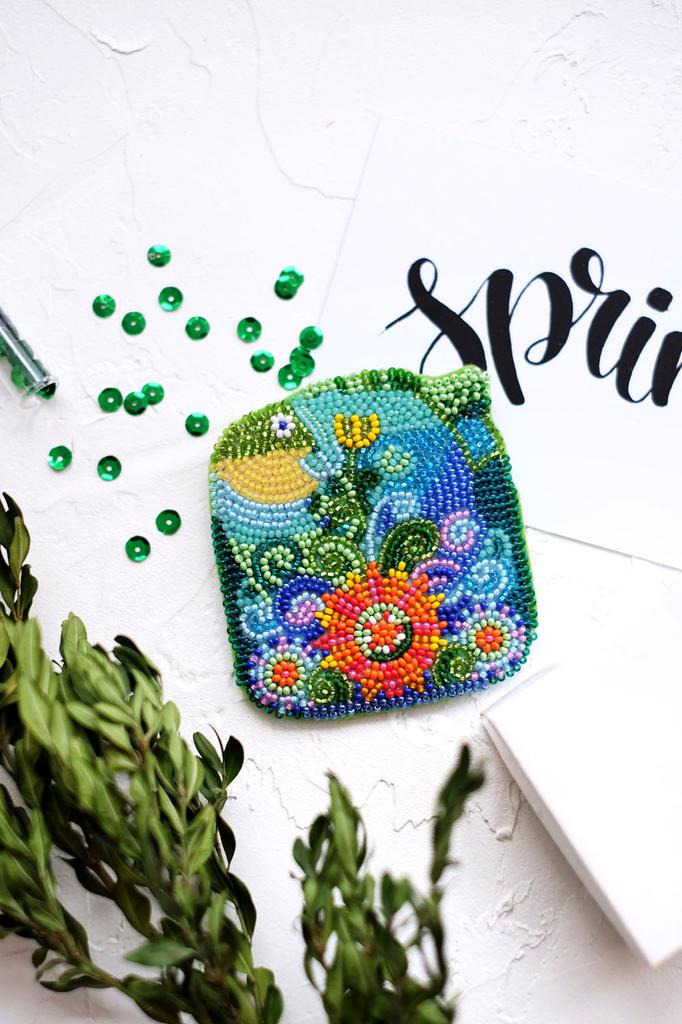 Set for Embroidery with Beads Decorations On Natural Artistic Canvas Abris Art Marine Motif