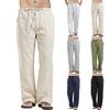 Men Drawstring Cotton Linen Trousers Summer Pants Casual Male Elastic Waist Straight Loose Pants