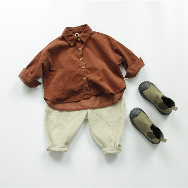 2025 Spring Korean Style Kids' Corduroy Shirts - Boys' and Girls' Lapel Tops