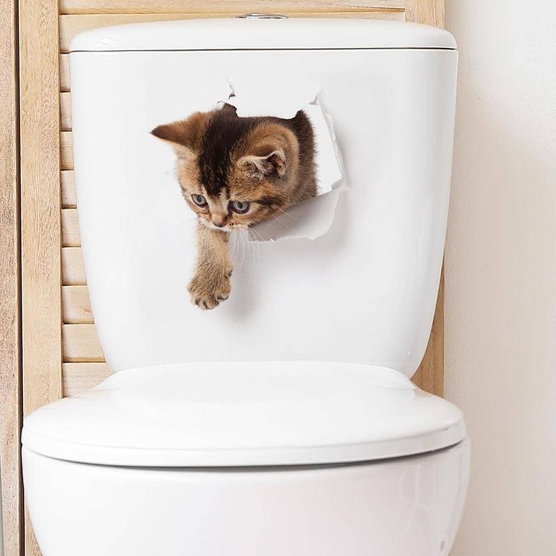 Креативная реалистичная 3D наклейка на унитаз с милым котом Vision, забавная наклейка с изображением животных для ванной комнаты, декор крышки унитаза, самоклеящаяся ПВХ, водонепроницаемая картина