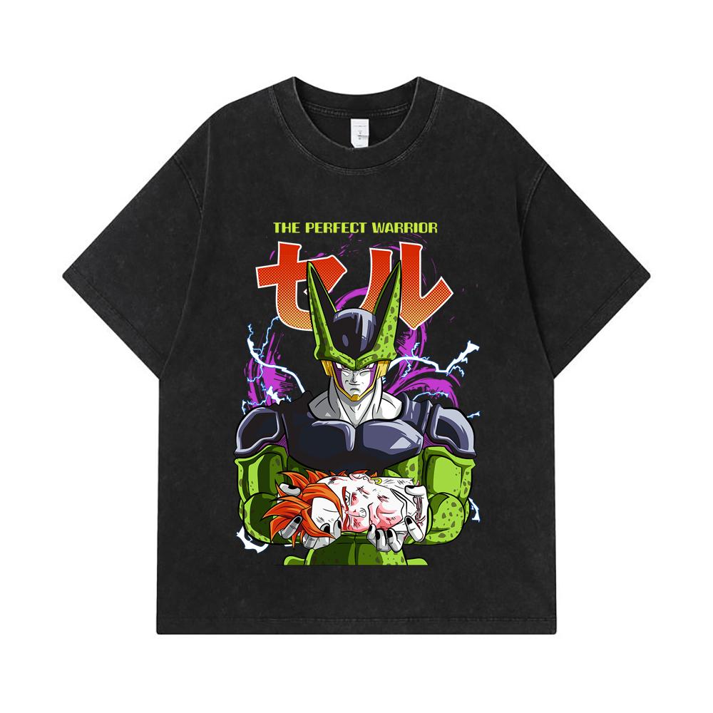 275 GSM Washed T-shirts 100% Cotton Dragon Ball V46 Perfect Cell Print Unisex Heavy Cotton T Shirt