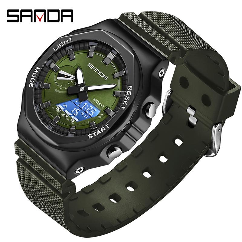 SANDA Watch Raising The Handlight Multifunctional Men's Steel Heart Waterproof Outdoor Sports Watch
