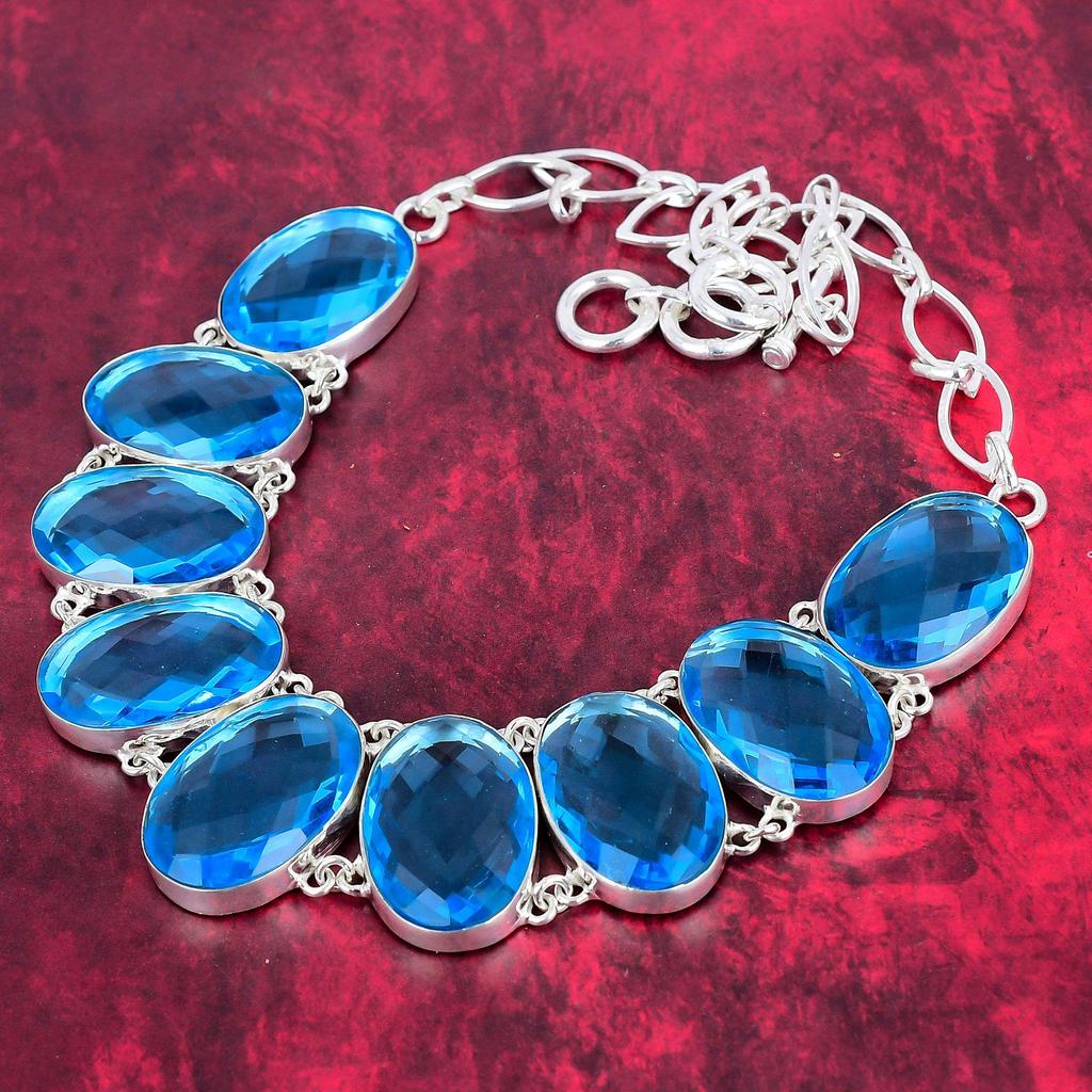 Ожерелье ручной работы с граненым синим топазом, регулируемая цепочка из стерлингового серебра 925 пробы, красивые украшения для подарка