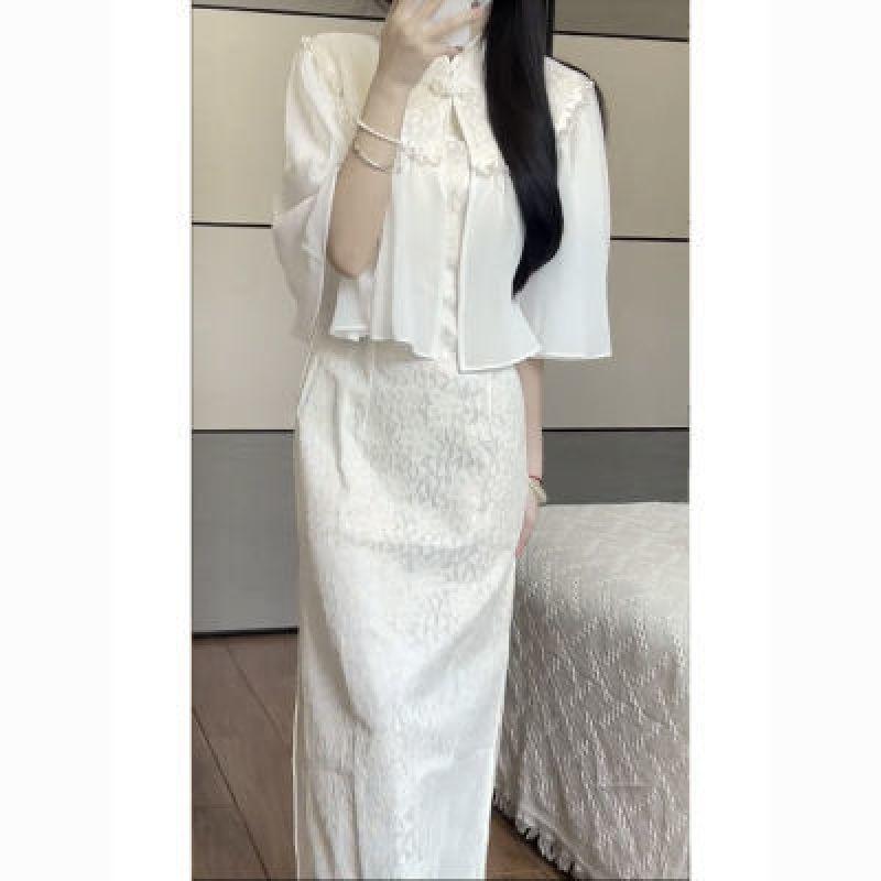 Улучшенное повседневное кружевное платье Cheongsam из двух частей в китайском стиле