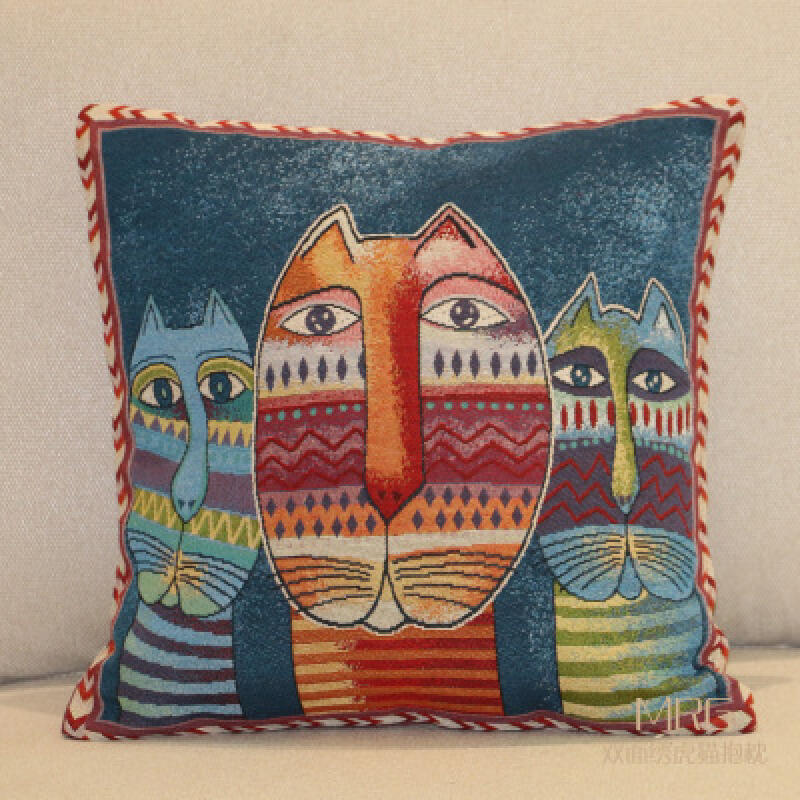 Ethnic Style Elephant Sofa Pillow, Cat Embroidered Cushion Cover, Pillowcase Cover (Without Pillow Core)