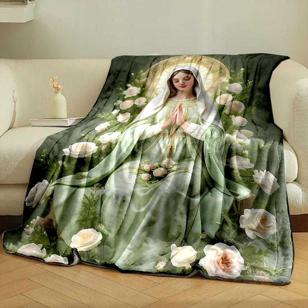 Our Lady of Grace Floral Prayer Blanket  Printed Blanket for Living Room Bed Couch lunch break Soft Cozy Blanket for Friend's festival Gift