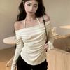 Hanging Neck Fake Two Long Sleeved T-shirts for Women Pure Desire Wind and Wave Neck Base Shirt Sexy Temperament Top