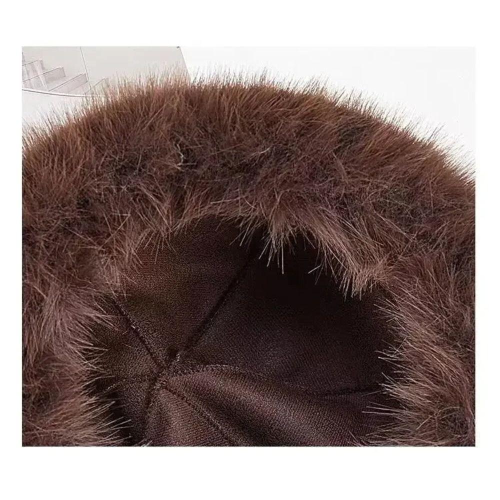 Warm Cap Fluffy Ski Warm Hat Mink Fur Brimless Plush Bucket Hat Autumn and Winter