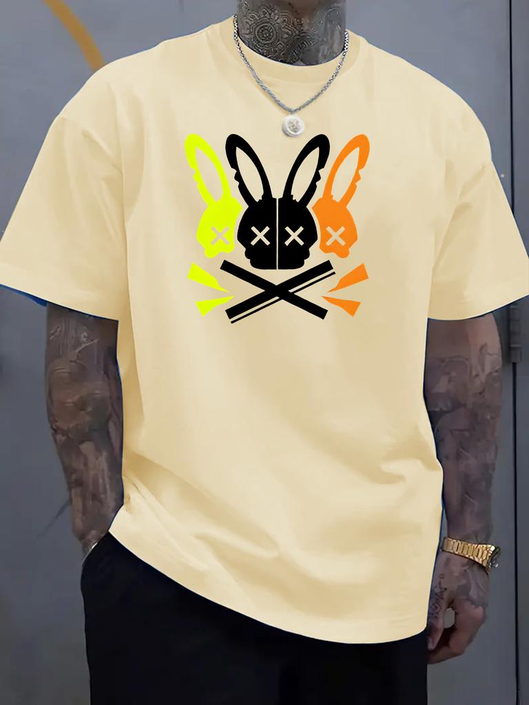 Уникальная футболка с круглым вырезом и принтом черепа кролика — мягкая, дышащая, пригодна для машинной стирки, идеально подходит для летнего отдыха на свежем воздухе