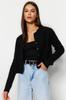 Women's Elegance Style Cardigan Black Crop Soft Textured Blouse-Cardigan Knitwear Set