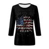 Women's Fashion Casual Three Quarter Sleeve Independence Day Print Round Neck Pullover Top Blouse