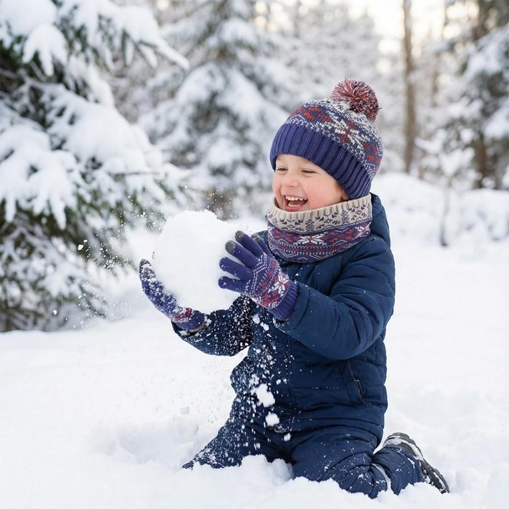 3Pcs/Set Winter Children Scarf Hat Gloves Set Warm Bonnet Gloves Kits Knitted Hats Scarfs Kids
