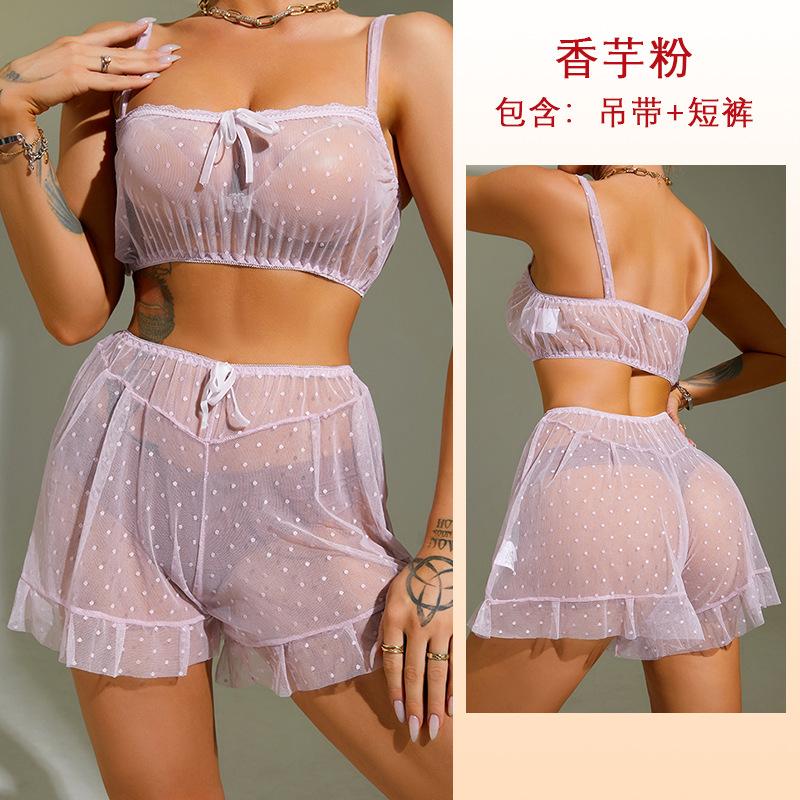 Горошек перспективная сетка сексуальные шорты на подтяжках комплект милая разноцветная пижама