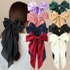 Korean Accessories Hair Clips for Women Girls Big Bowknot Solid Satin Long Ribbon Bows Spring Clamp Barette Cheveux Femme